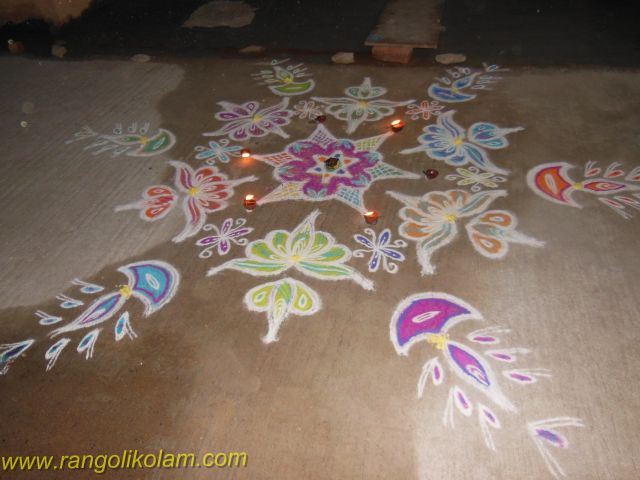 Deepam kolam with flowers in Adyar